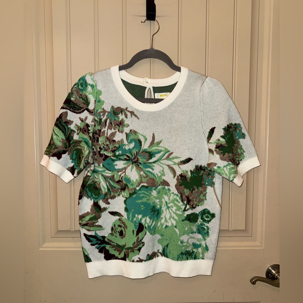 Anthropologie Maeve Harmon Jacquard Sweater Tee Cream Size Medium New With Tags